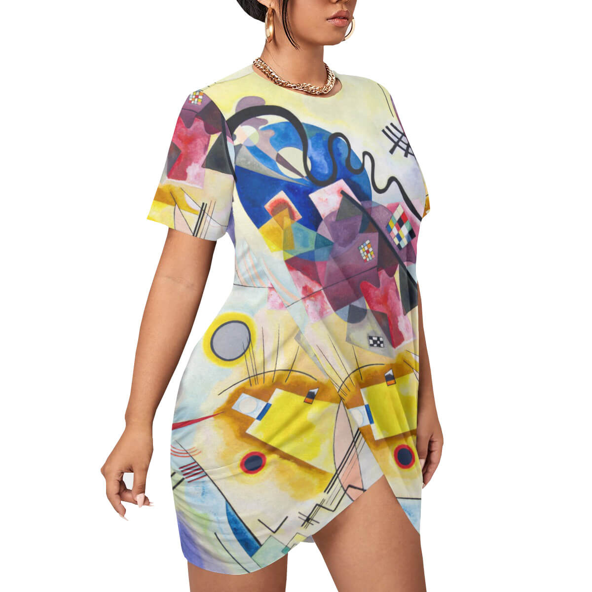 Vestido con dobladillo inspirado en Kandinsky, audaz y vibrante para mujeres